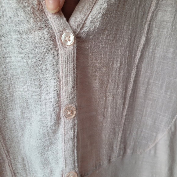 Mesh + Lace Short Sleeve Light Pink Gauze Button Down High Low Top Sz Medium - Picture 8 of 16